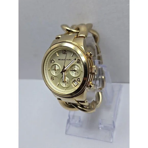 Michael Kors Runway MK3131 Gold Tone Watch Chain 38mm New Battery Womens Sz Smal - Picture 2 of 9